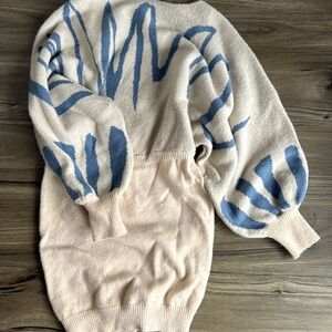 Cream and Blue Sweater Dress